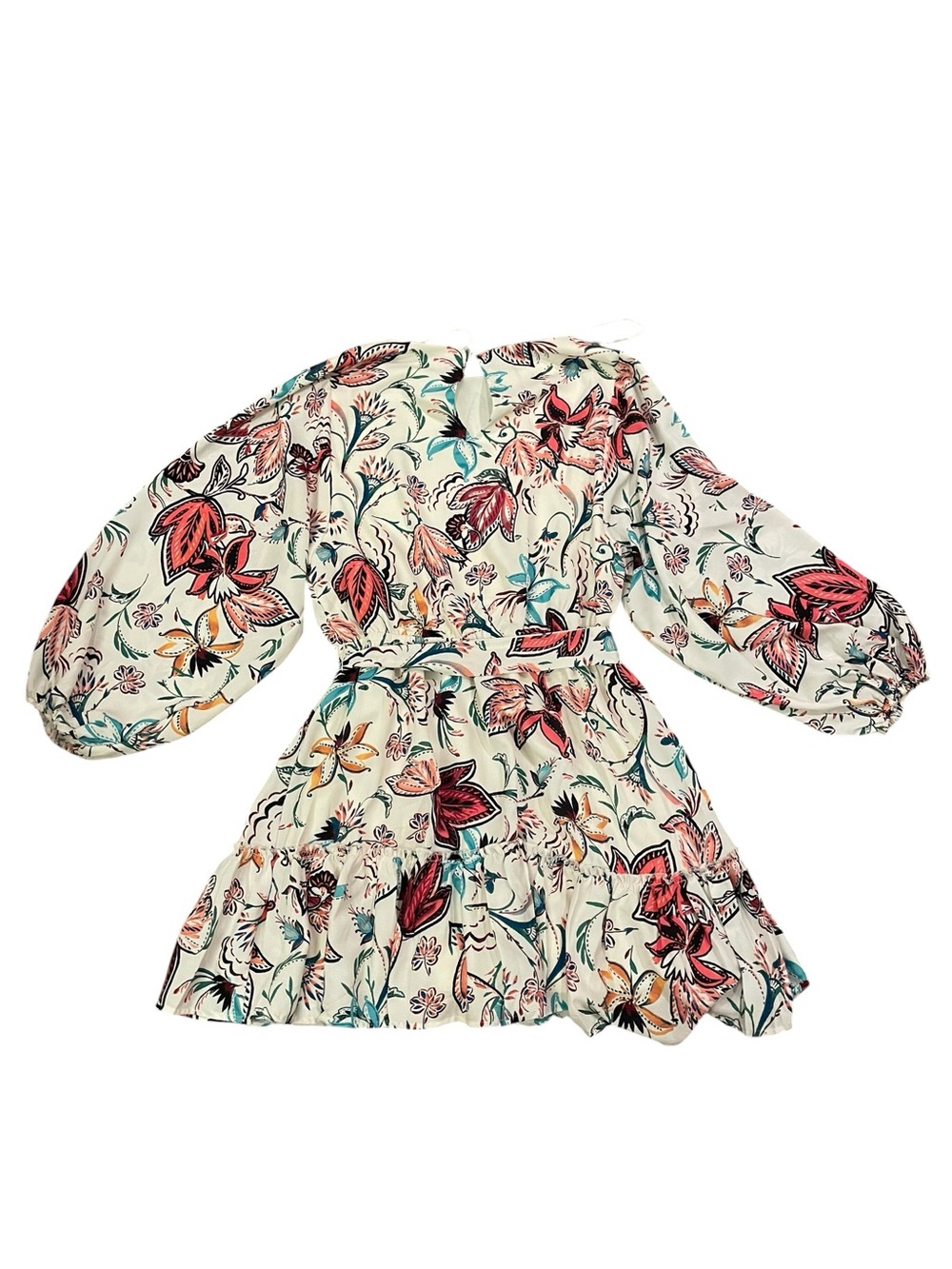 Baltic Born - Floral Tie-Waist Long Sleeve Mini Dress - Sz L - Picture 4 of 6